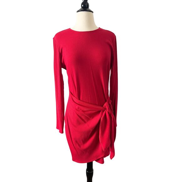 Reformation Red Callie Wrap Long Sleeve Dress Size XL - Picture 3 of 10